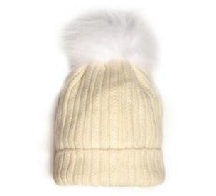 Ski Hat with Detachable PomPom - Natural White