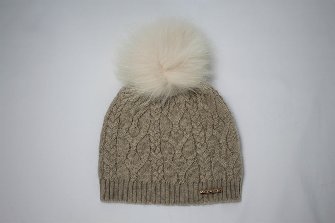 Ski Hat with Detachable PomPom - Natural Beige