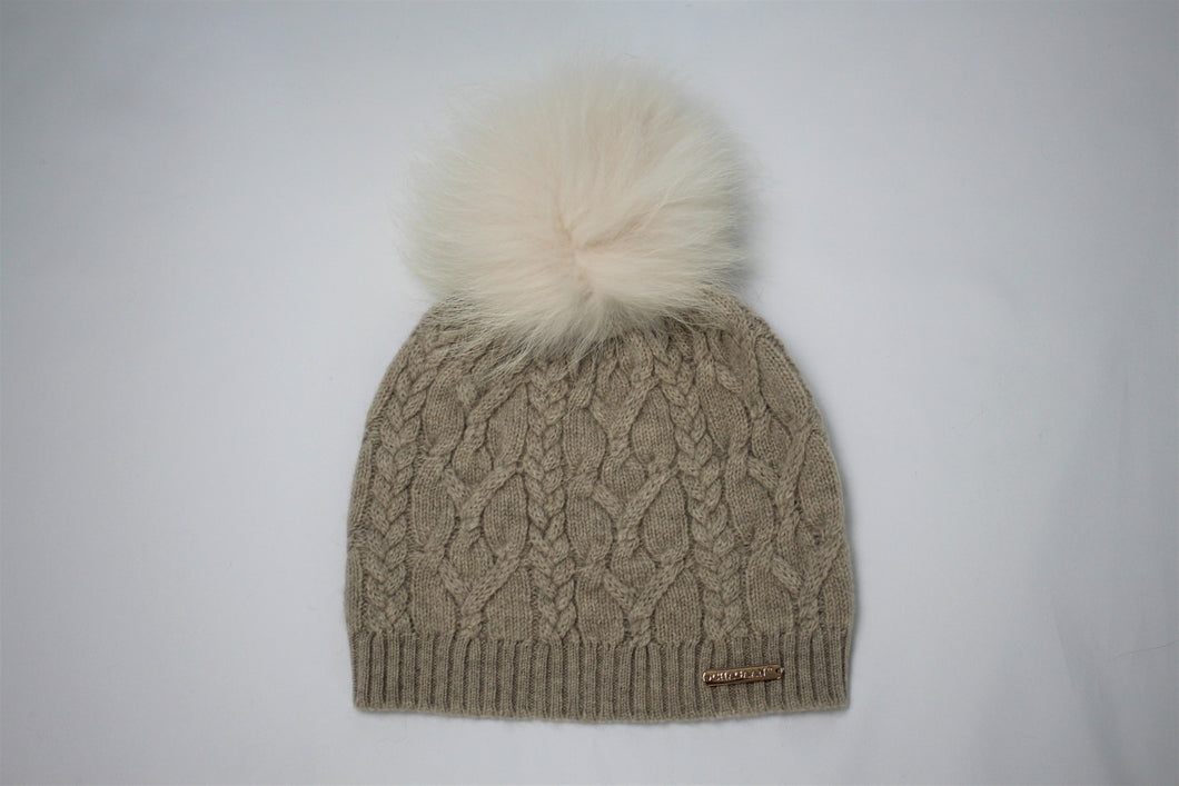 Ski Hat with Detachable PomPom - Natural Beige
