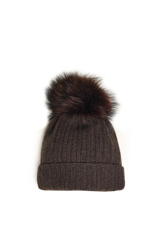 Ski Hat with Detachable PomPom - Rich Chocolate